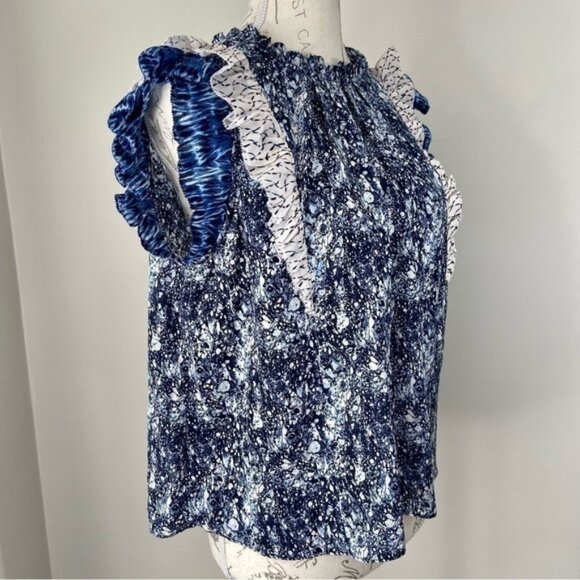 House of Harlow 1960 Blue  Ivory Sleeveless Blouse Sz   S - Picture 7 of 15